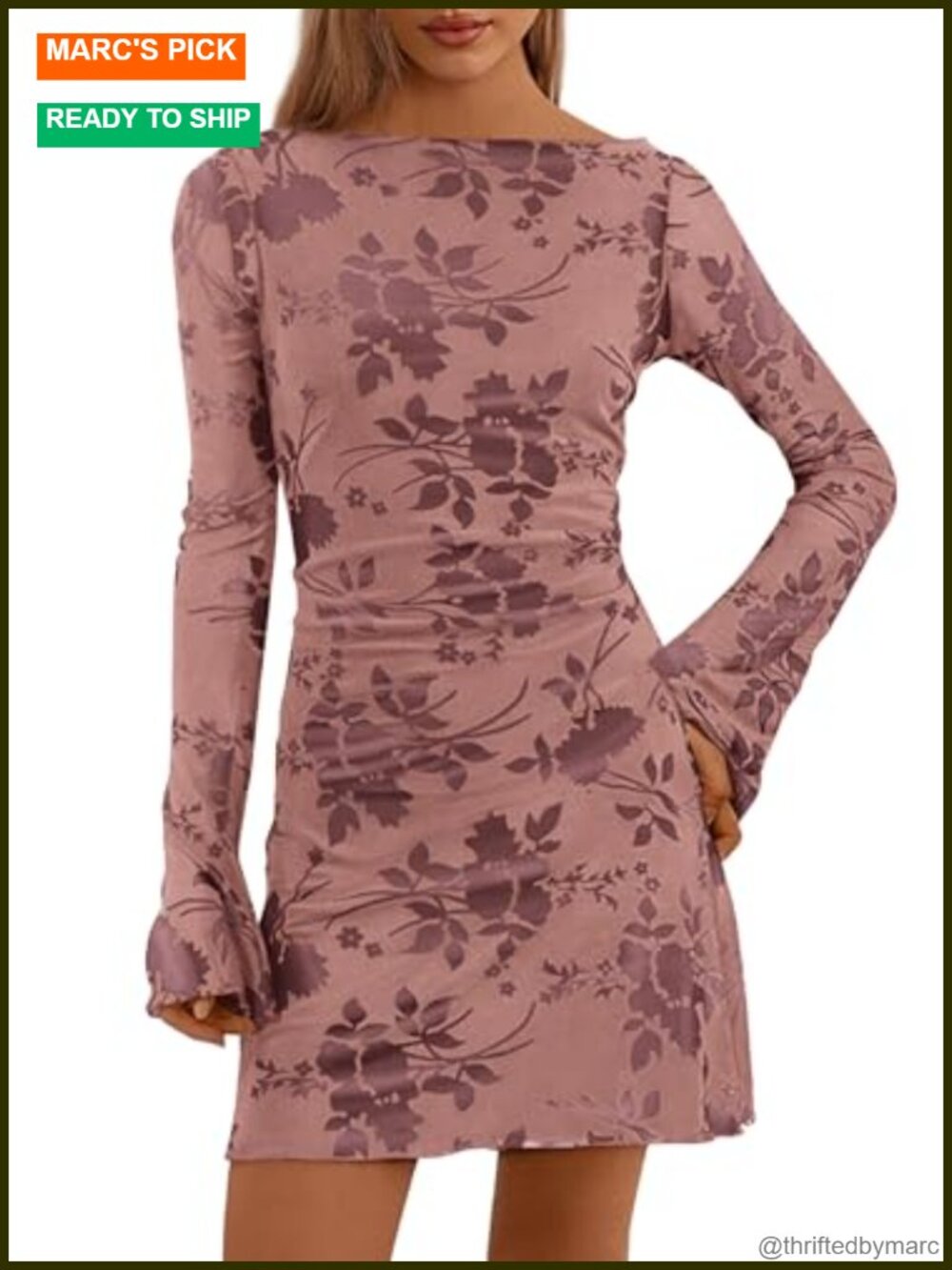 Women's Floral Bodycon Mini Dress Long Sleeve Mesh Fall Cocktail Party